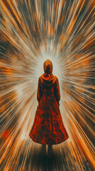 Poster - Exploring the Anonymity of the Metaverse With a Hooded Figure Against a Vibrant Digital Tapestry