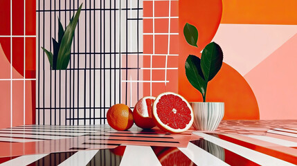 Poster - Bright Revival of Retro Aesthetics With Vibrant Fruits and Geometric Design Elements