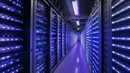 Aufkleber - flashing purple lights illuminate servers within a server room, enhancing a futuristic and technolog