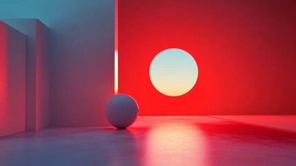 Aufkleber - Minimalist abstract background with white sphere illuminated by a red light passing through a circular opening
