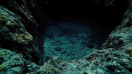Poster - Deep Underwater Cave With Clear Water and Rocky Walls Generative AI