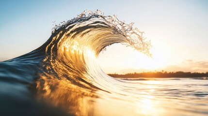 Poster - Beautiful Wave Reflecting Sunlight During Sunset Generative AI