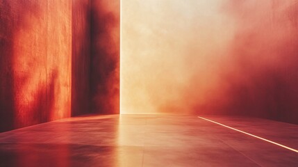 Fototapete - Empty red room with bright light illuminating from doorway
