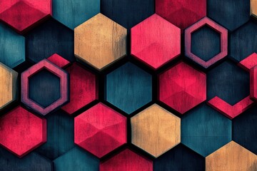 Poster - Colorful hexagonal pattern creates a vibrant visual design with dynamic textures and shades