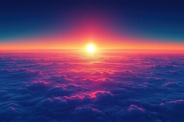 Poster - Vibrant sunset gradient over a cloud-covered horizon displaying hues of orange and pink