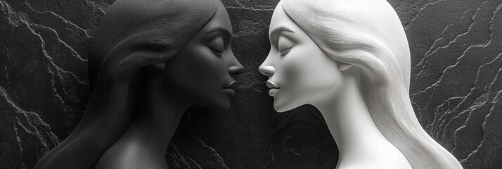 Poster - Black and white figures representing duality in a modern artistic display