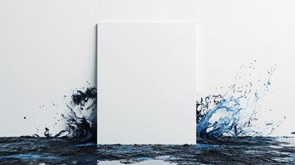 Aufkleber - Water splashing on sides of blank white canvas mockup on wet floor