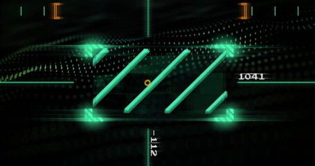 Poster - Green digital bars and numbers image over dark background with dotted patterns