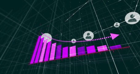 Poster - Rising bar graph and arrow image over grid background