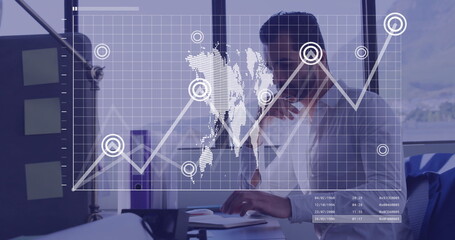 Poster - Image of data processing over african american businessman using computer in office