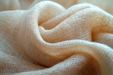 Poster - Fine woven fabric texture showcasing soft, delicate threads in a warm beige tone