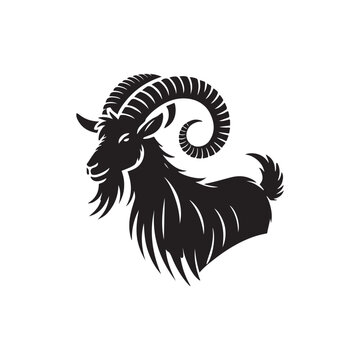 Black Color Goat silhouette design Vector Illustration, Solid White Background (7).eps