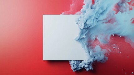 Aufkleber - White square on red background with flowing light blue ink cloud