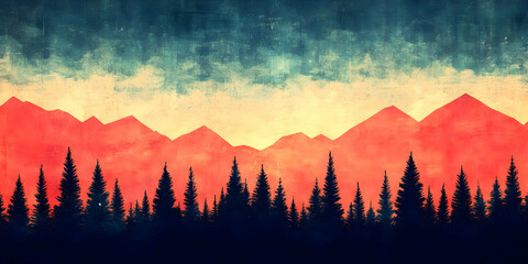 Sticker - Red mountain sunset forest wallpaper