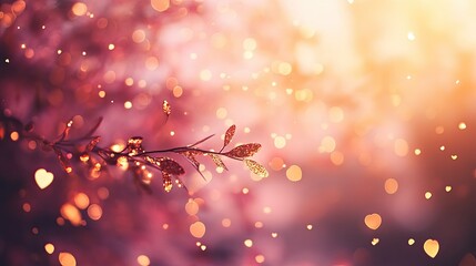 Poster - A blurred Valentine's Day background featuring gentle golden sparkles and heart bokeh lights fading into a pink-red gradient.