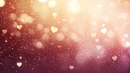 Poster - A blurred Valentine's Day background featuring gentle golden sparkles and heart bokeh lights fading into a pink-red gradient.