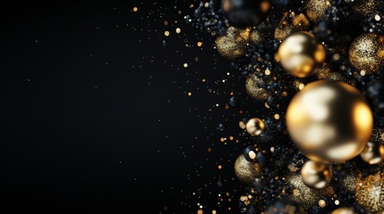 Poster - Golden and black spheres creating abstract festive background