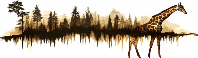 Giraffe Forest Silhouette Audio Wave Print
