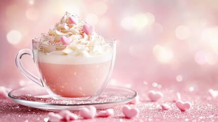 Poster - A dreamy pink gradient background with shimmering glitter, glowing hearts, and tiny stars creating a romantic Valentine's atmosphere.