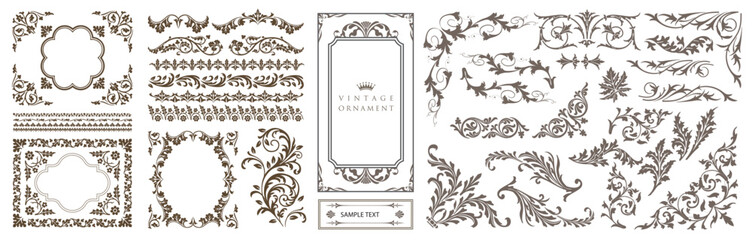 Fototapete - Floral vintage ornament, decorative vector frames and borders. Decorative swirls, dividers, border designs and components for wedding invitations, menus, certificates..eps
