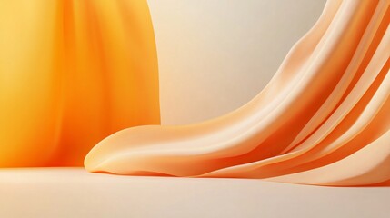 Aufkleber - Elegant orange drapery forming abstract shapes in a minimalist setting