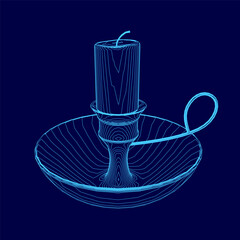 Poster - Blue candle is lit in a blue bowl. The candle is surrounded by a blue frame. The candle is lit and the flame is visible