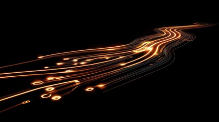 Aufkleber - Abstract glowing orange lines, streaks, and trails on black background, resembling a flowing river or data stream.