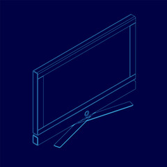 Poster - Blue drawing of a television with a stand. The television is turned off