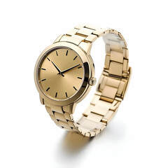 Gold wristwatch, minimal design, studio shot, white background, e-commerce