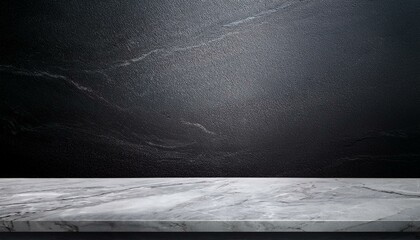 empty grey marble tabletop with dark stone background for product displayed