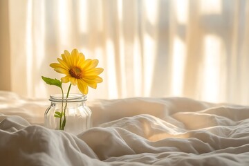 Wall Mural - Yellow Flower in a Jar, Morning Sunlight