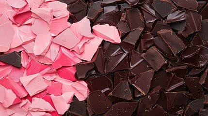 Wall Mural -   A mound of pink and brown chocolate shards adjacent to a mound of pink and brown chocolate fragments