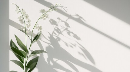 Aufkleber - White flowers casting shadows on white wall in sunlight
