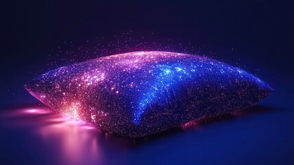 Poster - Glowing purple and blue particles forming a pillow shape on dark background.