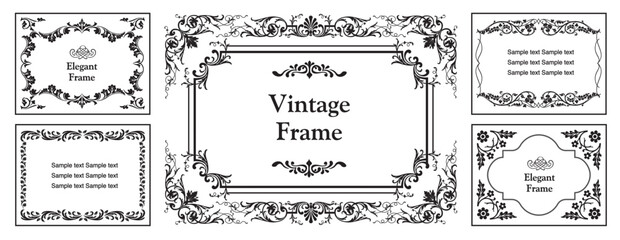 Fototapete - Set of vintage frames, border. Luxury vintage invitation vector set. Vector floral ornament..eps