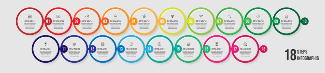 Aufkleber - simple infographic vector with 18 interconnected parts, there are icons, numbers and colors that are good for your business