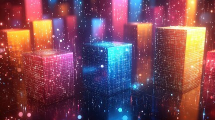 Poster - Luminous Cubes Representing Digital Data Flow