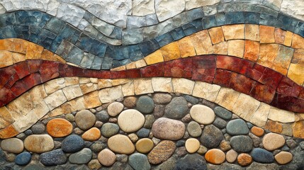 Wall Mural - Colorful Stone Mosaic Wall Design Featuring Wave Pattern