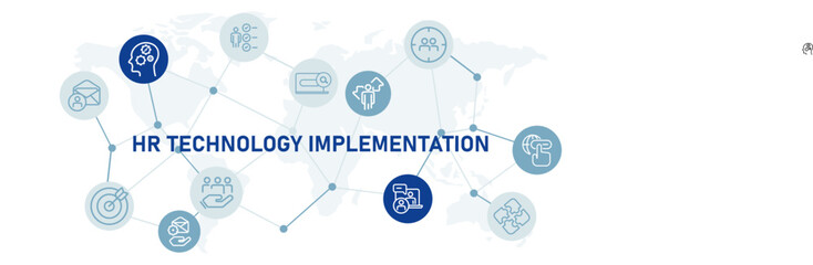 Aufkleber - hr technology implementation icon set with illustration data engineering modern transformation syste