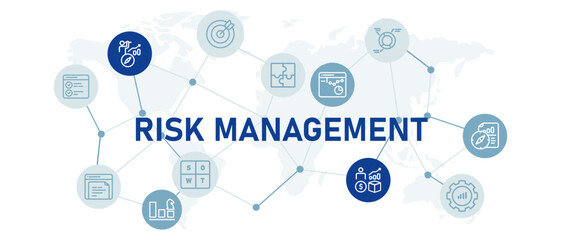 Poster - Risk Management icon set business maintainability solution reporting problem development system financial advice information analysis design outline collection