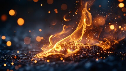 Aufkleber - Burning embers glowing with intense heat and emitting golden sparks in the dark