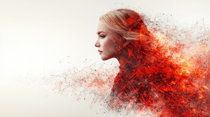Poster - Fiery Abstract Portrait of a Woman in Profile