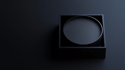 Poster - Black cylinder resting inside square on dark background