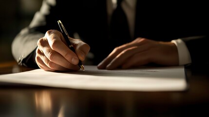 Poster - Close-up of a person's hands signing a document with a pen.