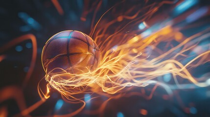 Poster - Fiery basketball in motion, dynamic energy trails.