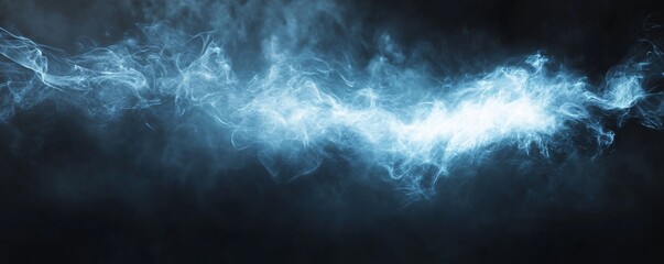 Poster - Blue smoke forming a mysterious and abstract shape on black background