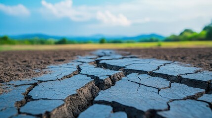 Aufkleber - Cracked Asphalt Road Leading Towards Clear Blue Sky with Fluffy White Clouds and a Sense of Freedom and Adventure in an Open Landscape Setting