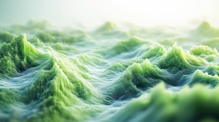 Poster - Abstract green landscape with soft, undulating hills and a hazy atmosphere.