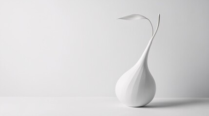 Poster - Minimalist still life composition featuring white modern vase and leaf