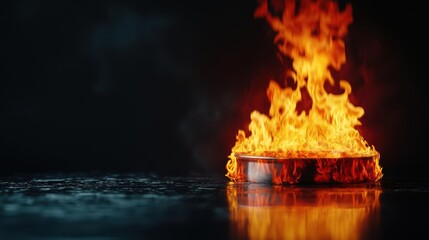 Poster - Flickering Flames of a Fire Illuminating the Surrounding Darkness Creating an Intense and Captivating Atmosphere of Warmth and Mystery in Nature